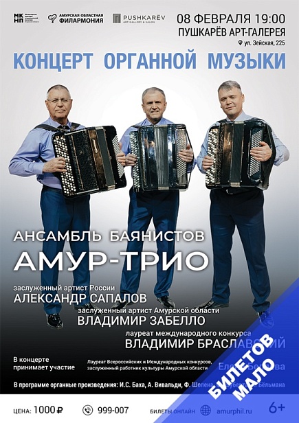 Концерт органной музыки Ансамбль баянистов «АМУР-ТРИО»